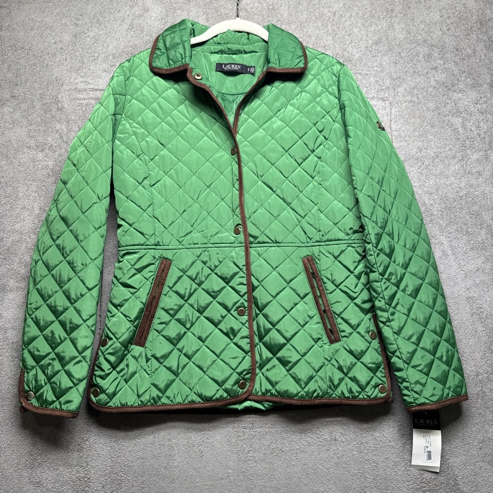 Lauren Ralph Lauren Women's Small Green Quilted Jacket Coat Equestrian Preppy